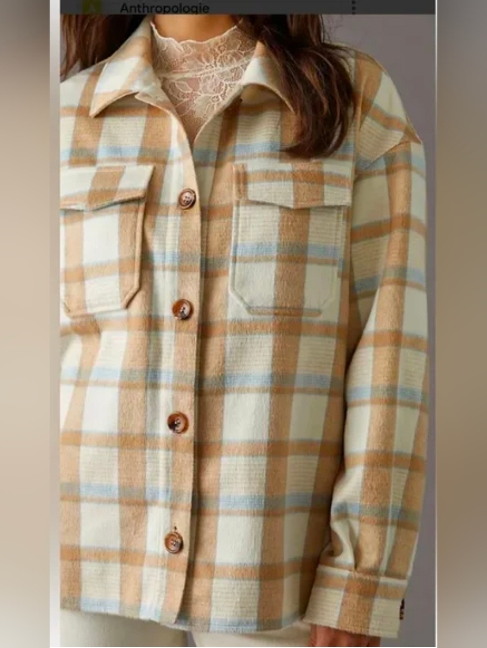Avec Les Filles Shacket Size M Womens Tan Plaid Button Up Shirt Jacket Lightweig